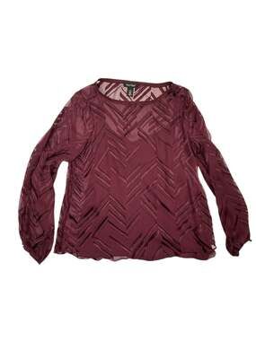 White House Black Market Burgundy Silk Blend Burnout Chevron Long Sleeve Blouse
